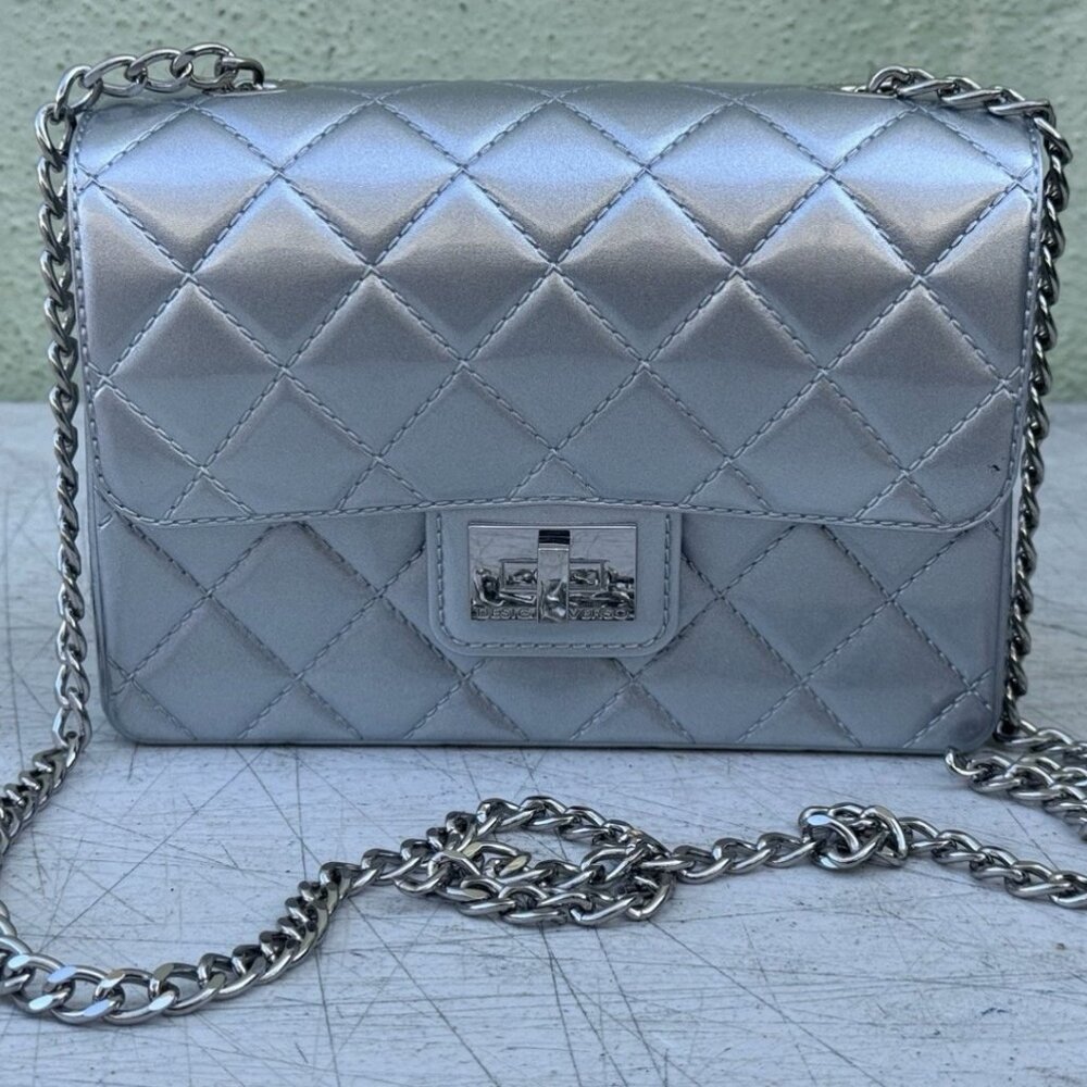 Designinverso Milano PVC Shoulder Bag Silver Quilted Silver Chain Purse Bag